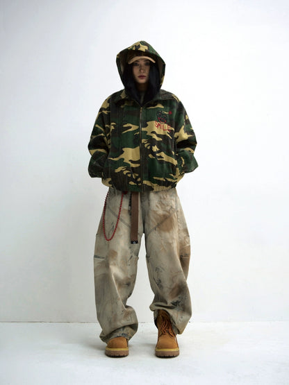 Mud Dye Heavy Wash Wide Leg Curved Hem Denim Jeans WN18178