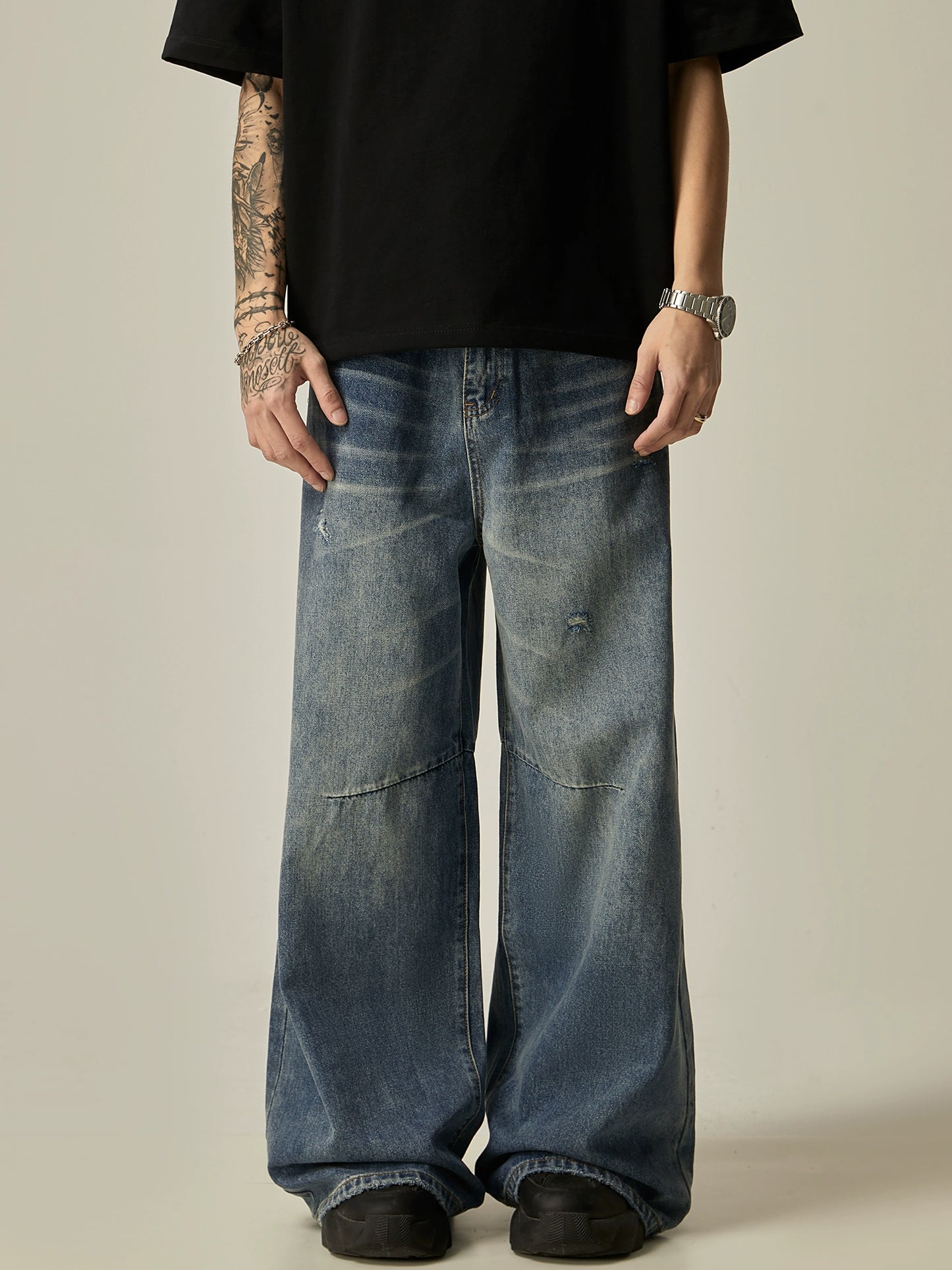 Wide-Leg Straight Denim Jeans WN7759