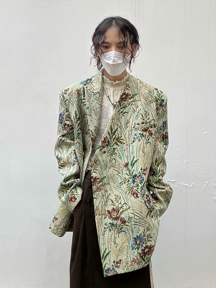 Floral Shoulder-Pad Jacquard Tailored Jacket WN20023