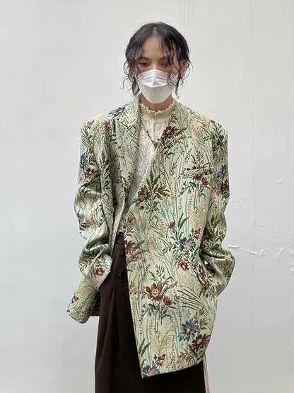 Floral Shoulder-Pad Jacquard Tailored Jacket WN20023