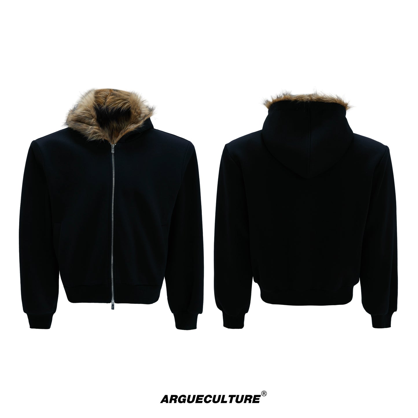 Fur Collar Zipper Hoodie & Sweatpants Setup WN21744
