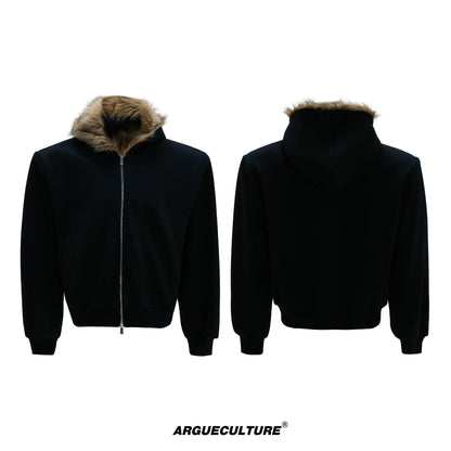 Fur Collar Zipper Hoodie & Sweatpants Setup WN21744