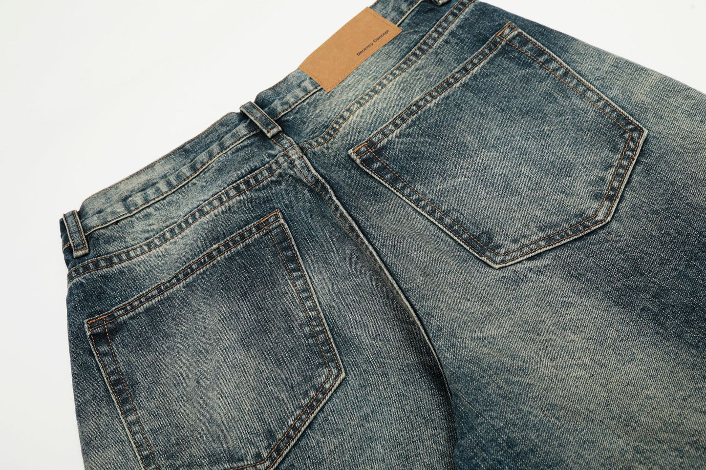 Damage Whisker Wash Straight Denim Jeans WN25951
