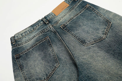 Damage Whisker Wash Straight Denim Jeans WN25951