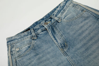 Washed Side Stripe Curved Denim Jeans WN26151