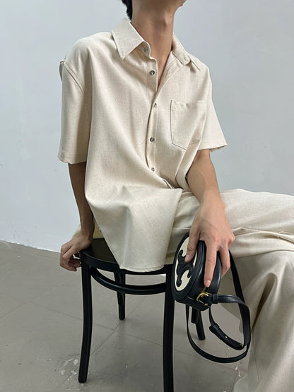 Oversize Short Sleeve Shirt & Center Press Wide-Leg Straight Trousers Setup WN7412