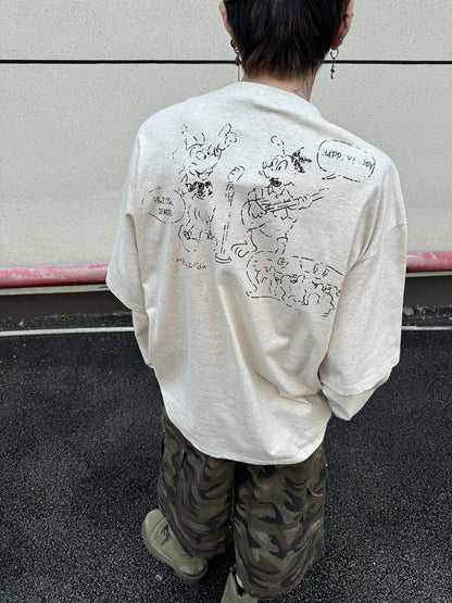 Fake Layered Back Graffiti Print Oversize Long Sleeve T-Shirt WN21154
