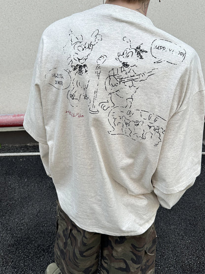 Fake Layered Back Graffiti Print Oversize Long Sleeve T-Shirt WN21154