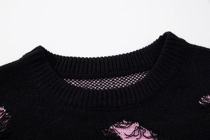 Asymmetric Butterfly Jacquard Chain Detail Knit Sweater WN11513