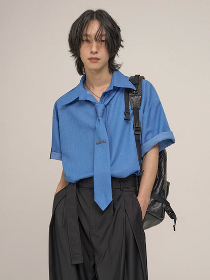 With Tie Oversize Short Sleeve Shirt WN20313