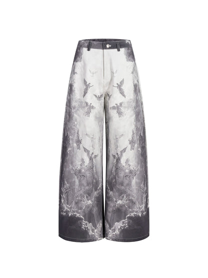 3D Print Low Waist Wide Leg Denim Jeans WN21778