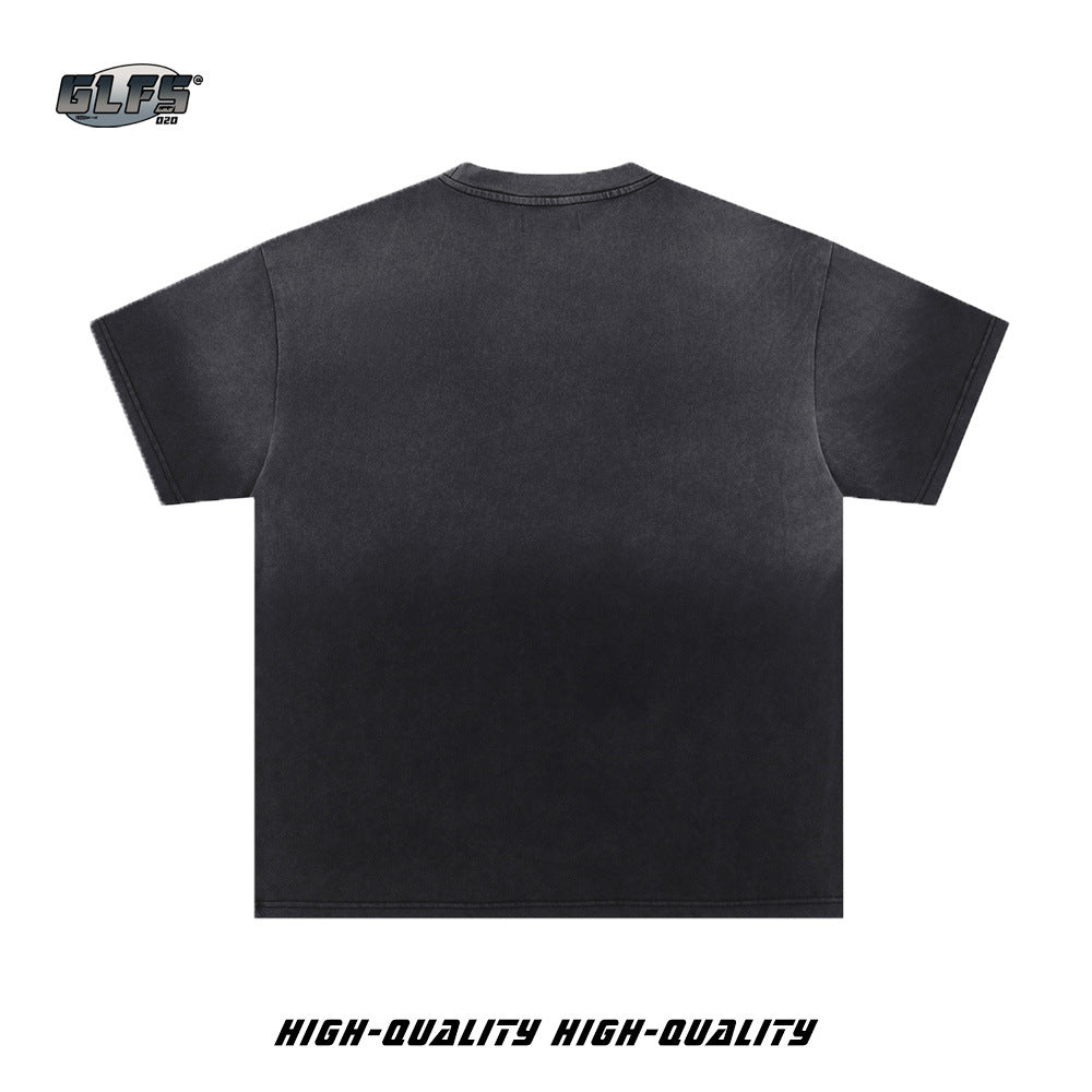 Gradient Washed Graffiti Short Sleeve T-Shirt WN26580