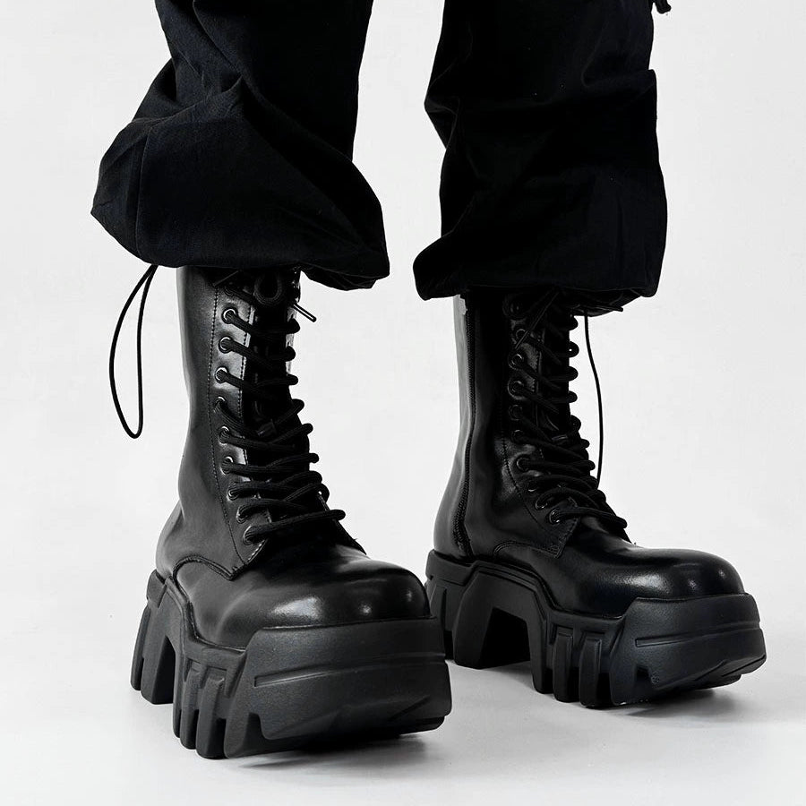 Chunky Sole High-Top Zipper Design Leather Boots WN19181