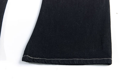 Color Block Embroidery Wide Leg Curved Denim Jeans WN25864