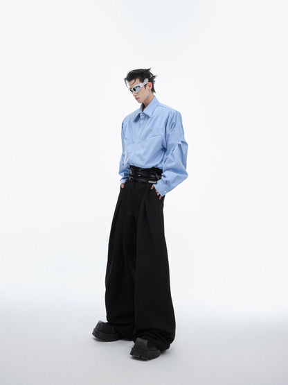 Pleats Waist Belt Design Wide Leg Trousers with Belts WN6471