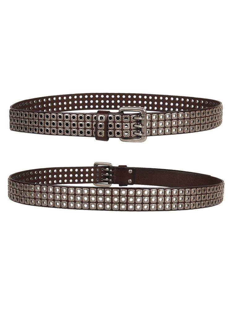 Stud Three-Pin Genuine Leather Belt WN23188