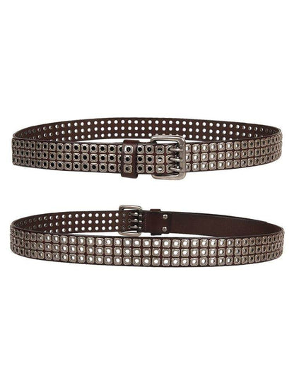 Stud Three-Pin Genuine Leather Belt WN23188
