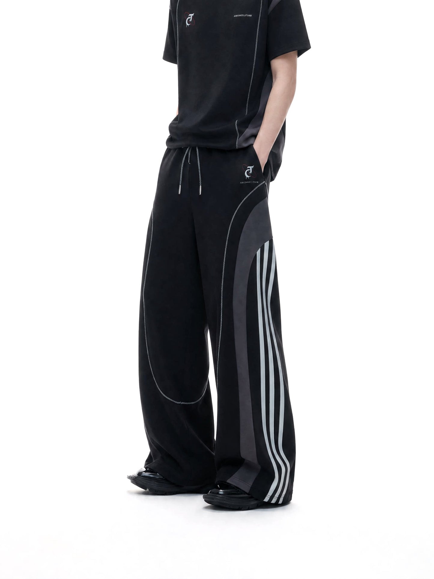 Contrast Sporty Short Sleeve T-Shirt & Contrast Wide Leg Pants Setup WN27029