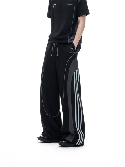 Contrast Sporty Short Sleeve T-Shirt & Contrast Wide Leg Pants Setup WN27029