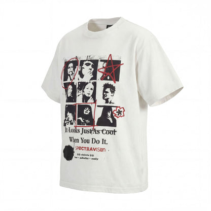 Washed Portrait Letter Print Short Sleeve T-Shirt WN25461