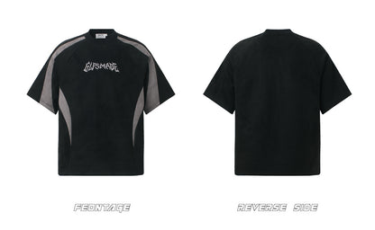 Heavyweight Suede Panel Embroidery Short Sleeve T-Shirt WN26494