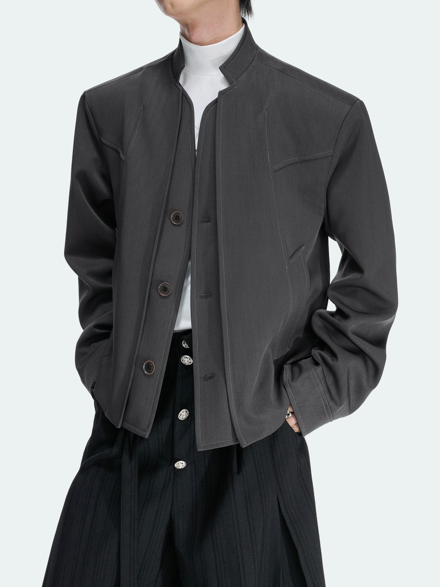 Deconstruction Fake Layered Single-Breasted Cropped Tailored Jacket WN27044