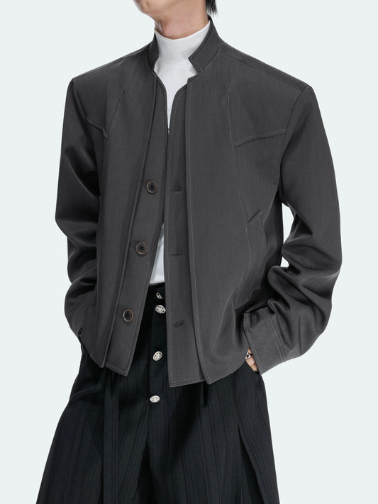 Deconstruction Fake Layered Single-Breasted Cropped Tailored Jacket WN27044