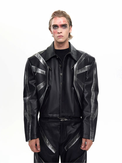 Patchwork Oversize PU Leather Jacket & PU Leather Pants Setup WN20510