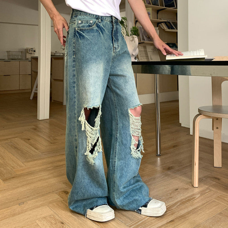 Damage Wide Leg Denim Jeans WN24941