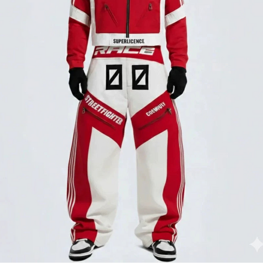 Stripe Graphic Zipper Jacket & Graphic Wide Leg Pants Setup WN28045
