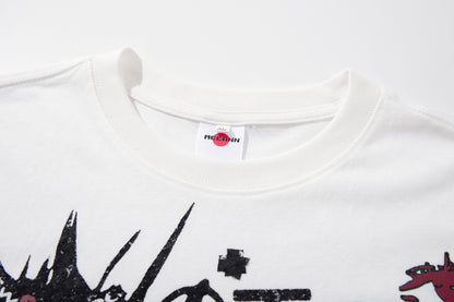 High-Neck Graphic Print Cotton Short Sleeve T-Shirt WN25578