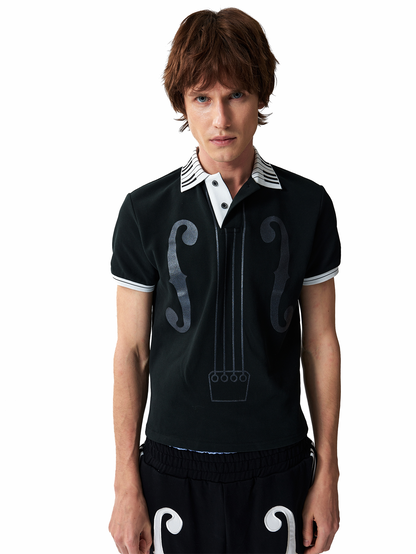 Musical Symbol Contrast Collar Short Sleeve Polo Shirt WN27243