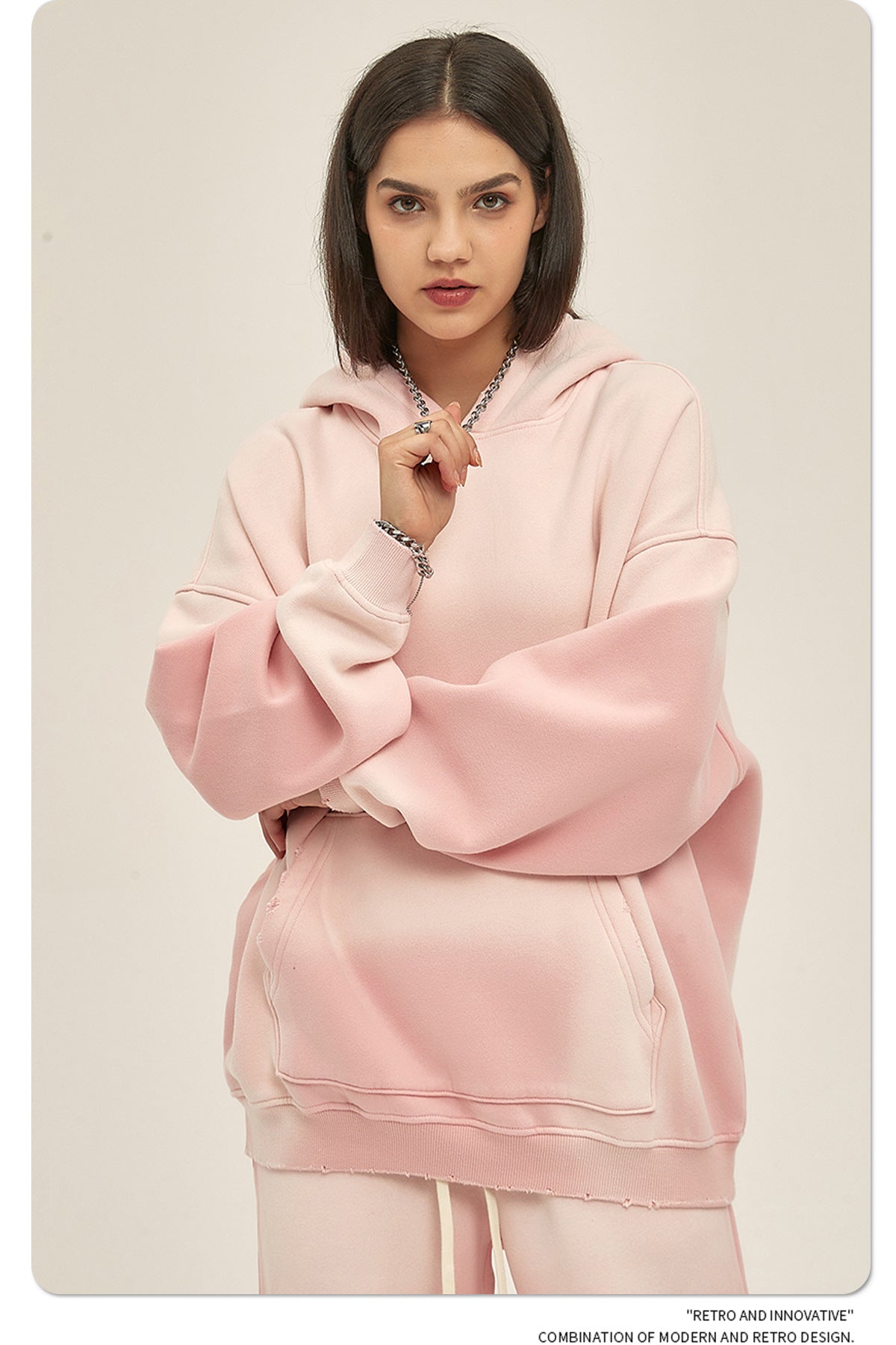 Fleece Lining Spray-dye Damage Oversize Hoodie WN9969-K