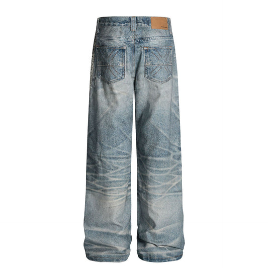 Digital Print Chain Wide Leg Denim Jeans WN25854