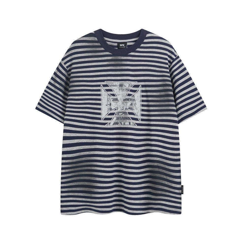 Cross Stripe Heavyweight Drop-Shoulder Oversize Short Sleeve T-Shirt WN27867