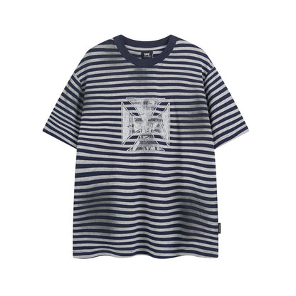 Cross Stripe Heavyweight Drop-Shoulder Oversize Short Sleeve T-Shirt WN27867