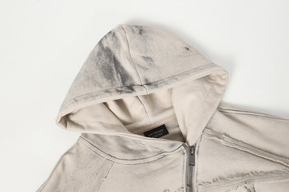 Washed Asymmetrical Zipper Detail Hoodie WN25382