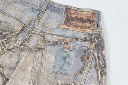 Washed Print Straight Denim Jeans WN12660