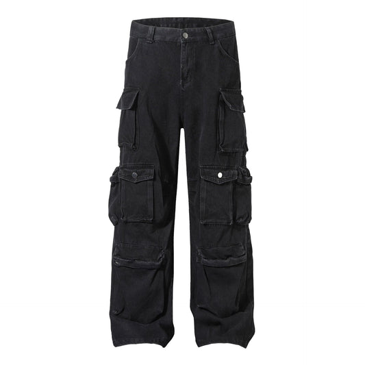 Washed Multi-Pocket Cargo Denim Jeans WN13051