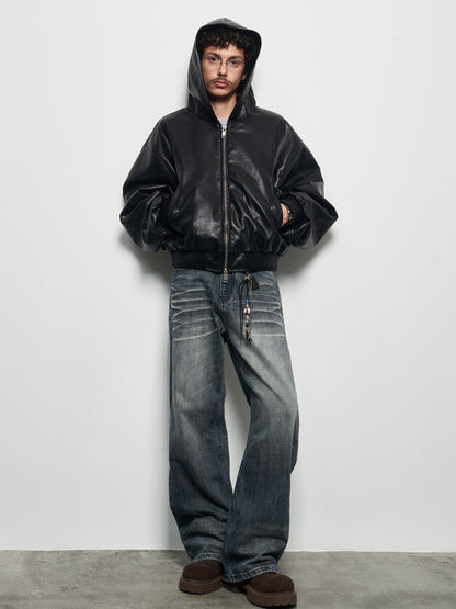 Glossy Embossed PU Leather Jacket WN22932