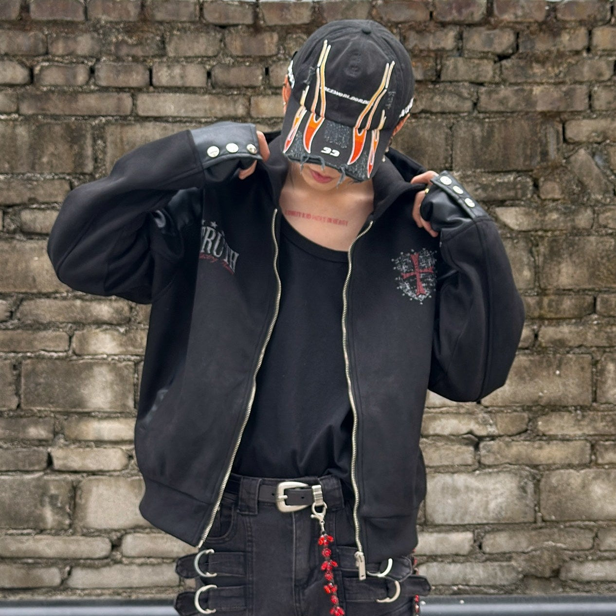 PU Leather Mix Suede Short Jacket WN22982