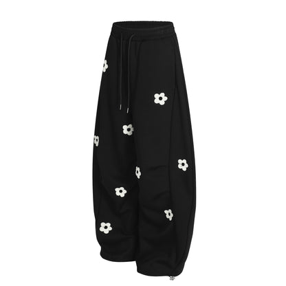 Flower Print Drawstring Wide Leg Sweatpants WN25427