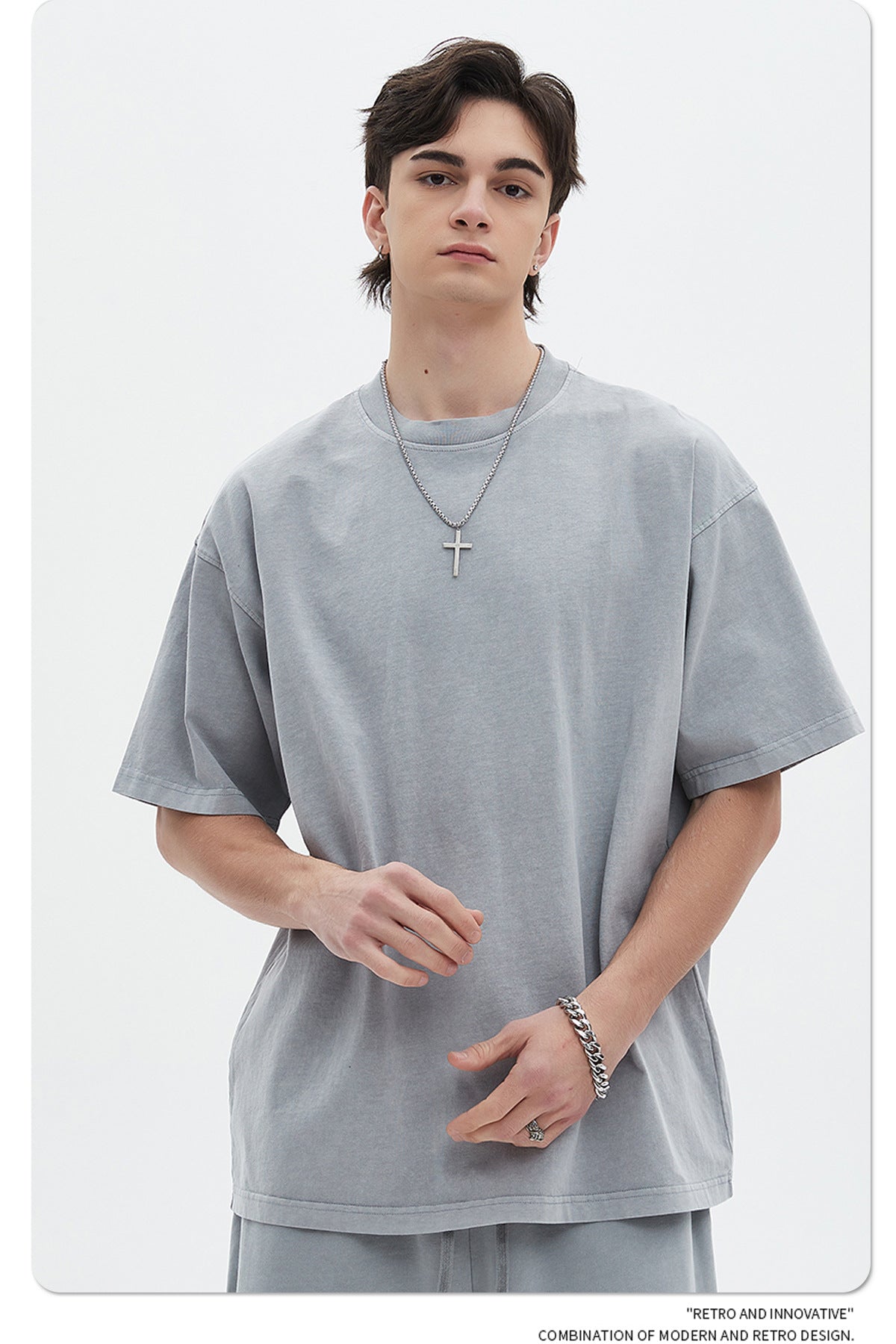 Oversize Washed Short-sleeve-T-shirt & Washed Short Sweatpants Setup WN6633-K