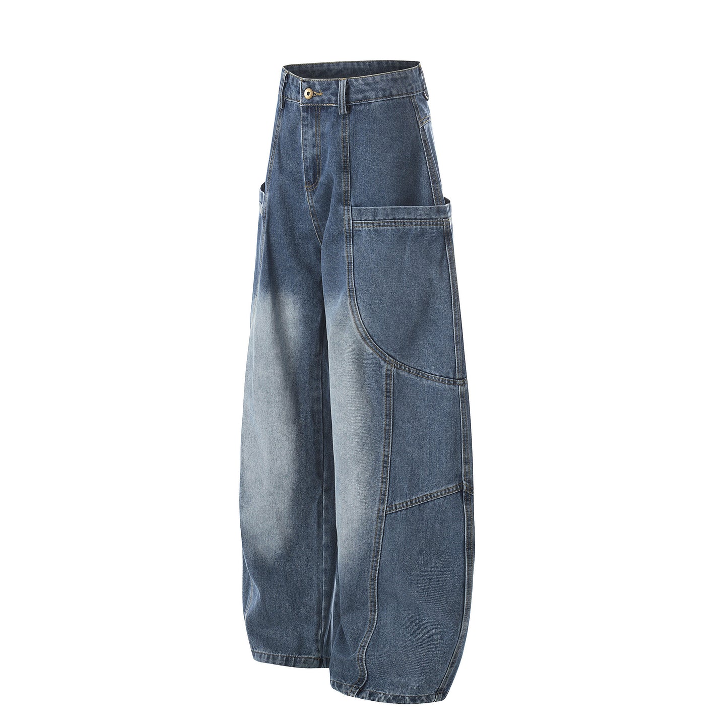 Curved Wide Leg Patchwork Denim Jeans WN25680