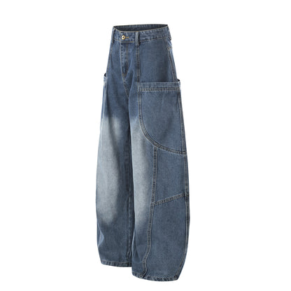 Curved Wide Leg Patchwork Denim Jeans WN25680