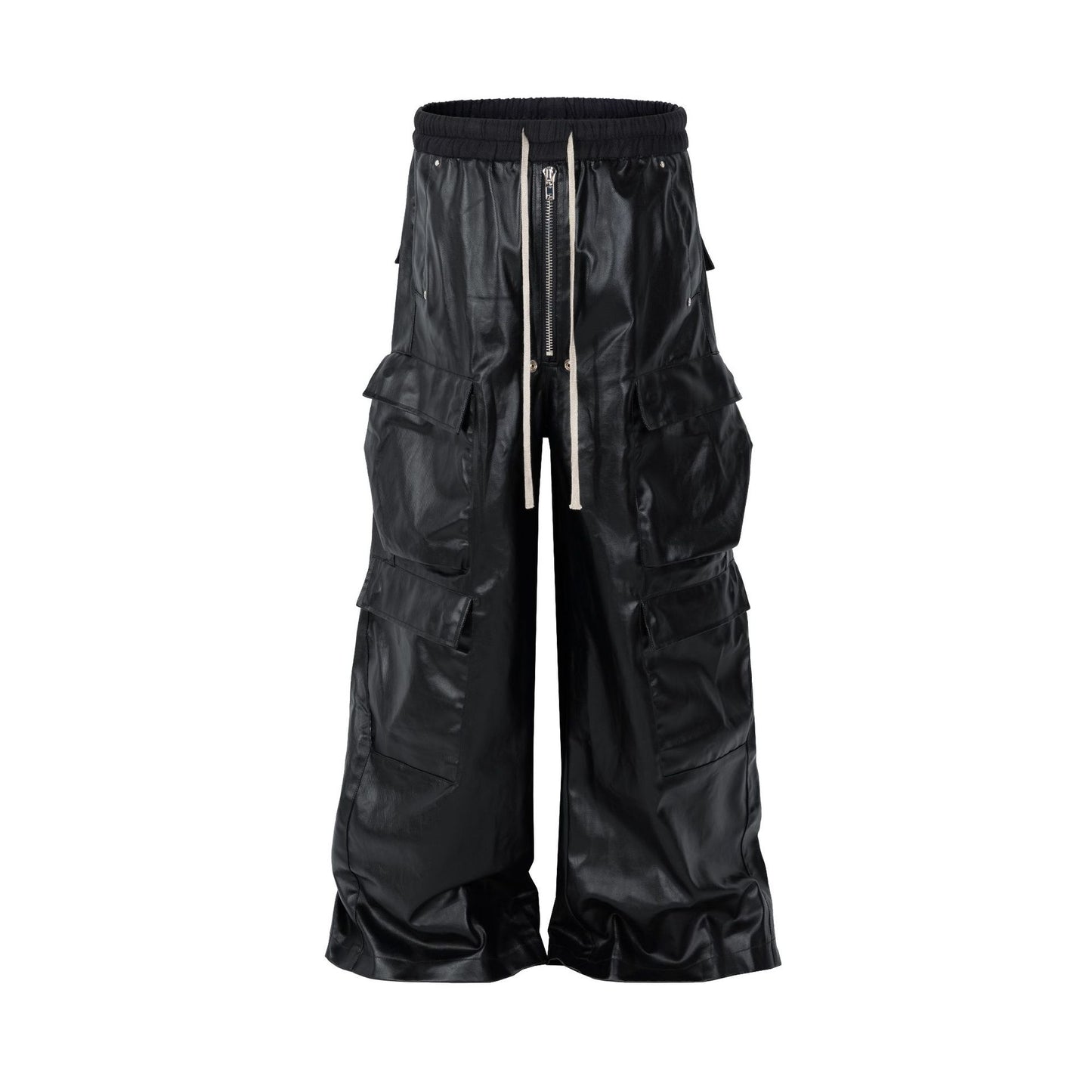 PU Coated Wide-Leg Cargo Pants WN11369