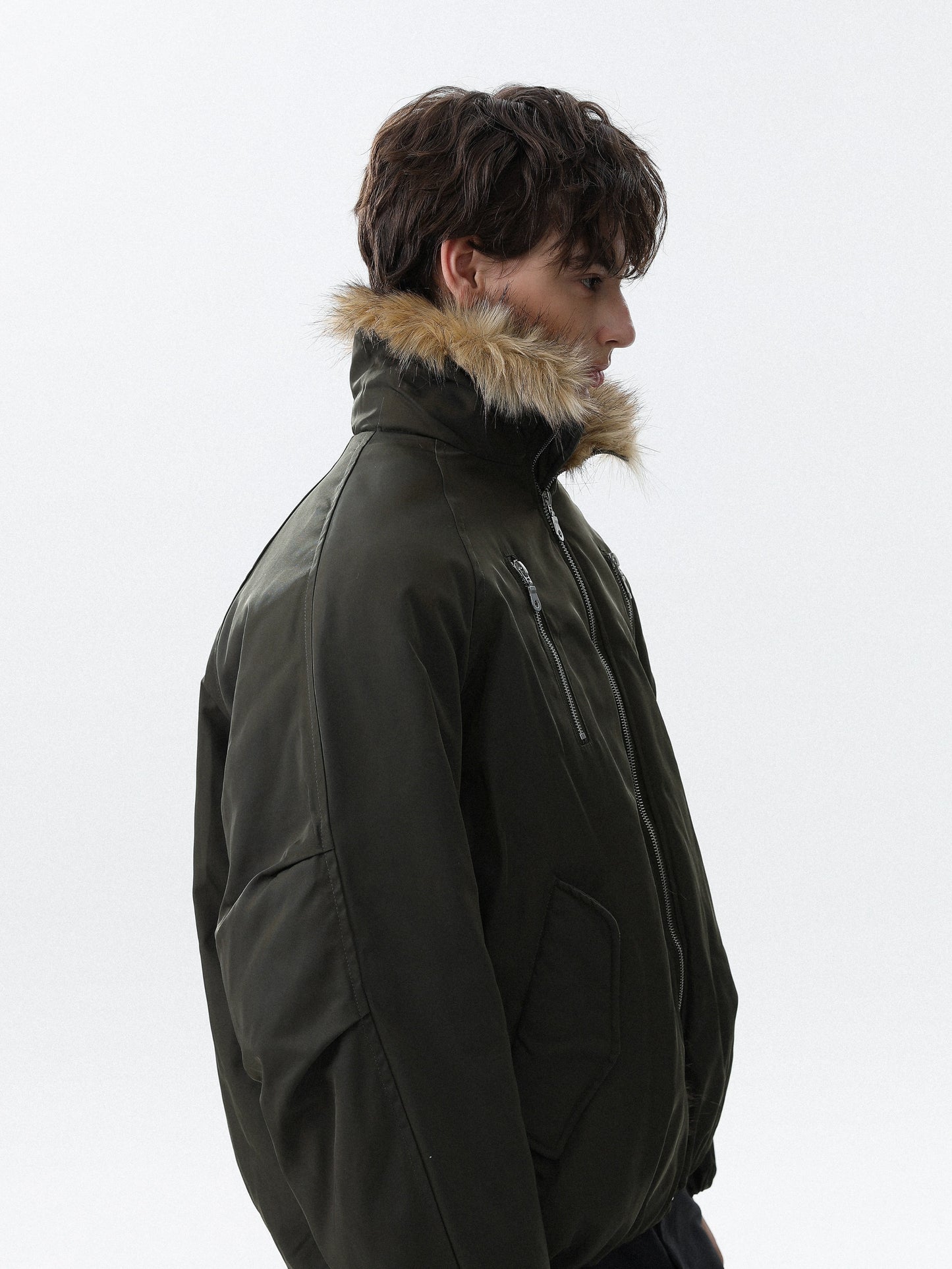 Fake Fur-Collar Pockets Design Thick Zipper Jacket WN22091