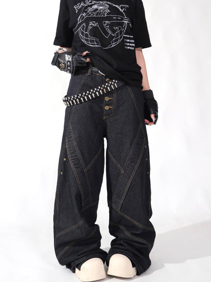 Contrast Stitch Baggy Denim Jeans WN24116