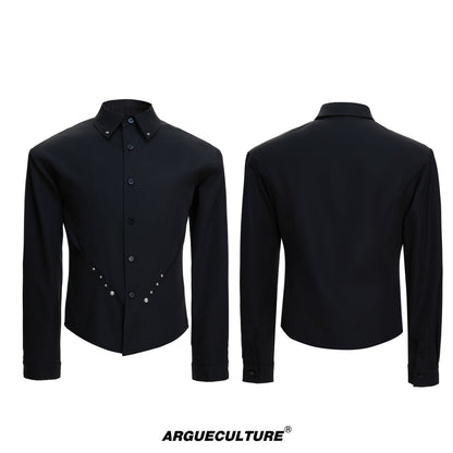 Heavyweight Rivet Waist-Cinched Puff Sleeve Long Sleeve Shirt WN23550