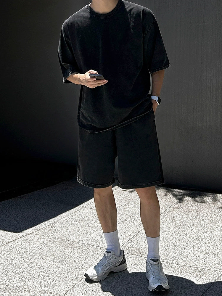 Washed Oversize Short Sleeve T-Shirt & Washed Straight Half Pants Setup WN20291